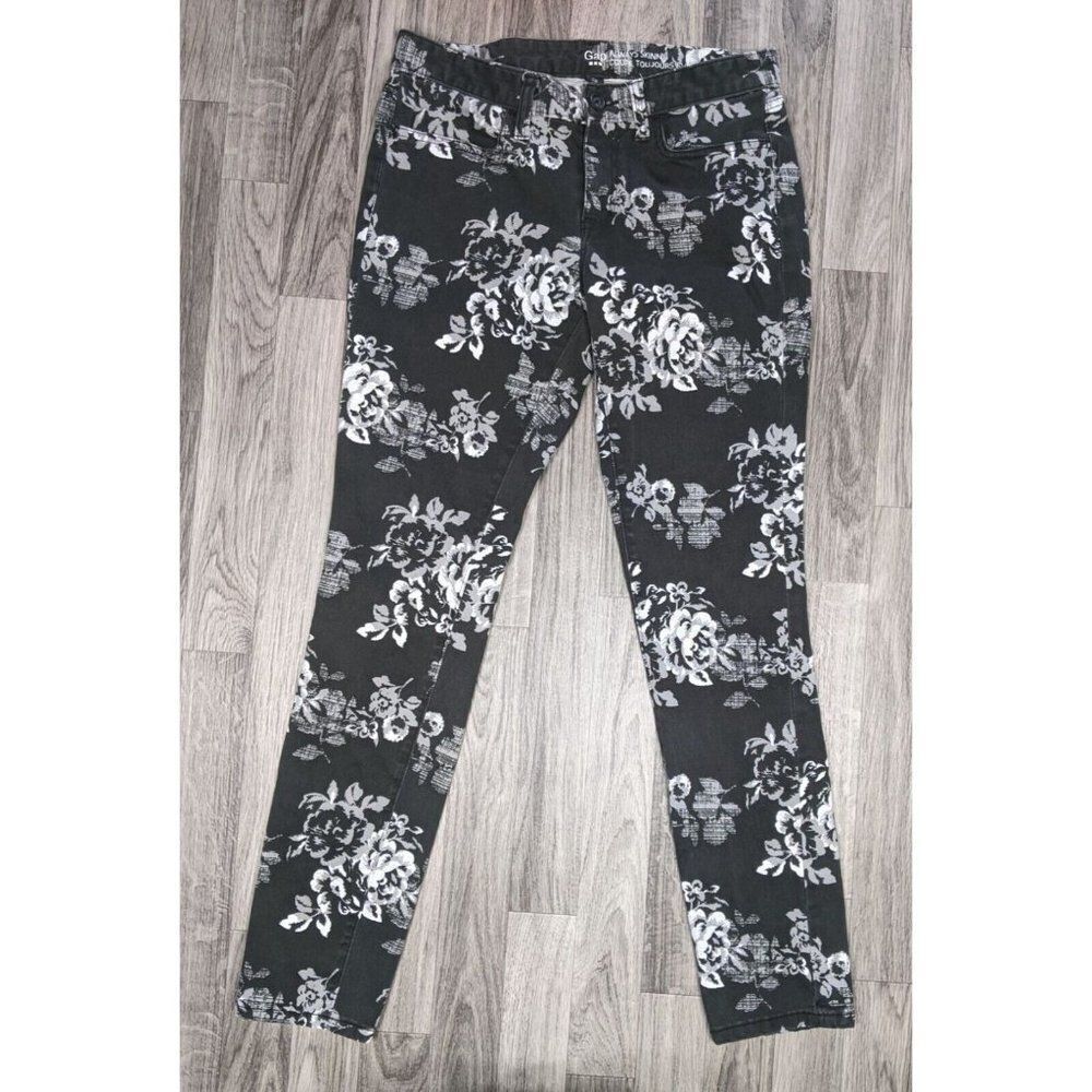 Gap Womens Size 4 R Pockets Black White Grey Floral Always Skinny Pants